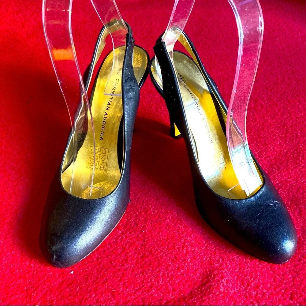 CHRISTIAN AUDIGIER Sz 5 Sling Back With Skull On Back of Heel Leather Heels
